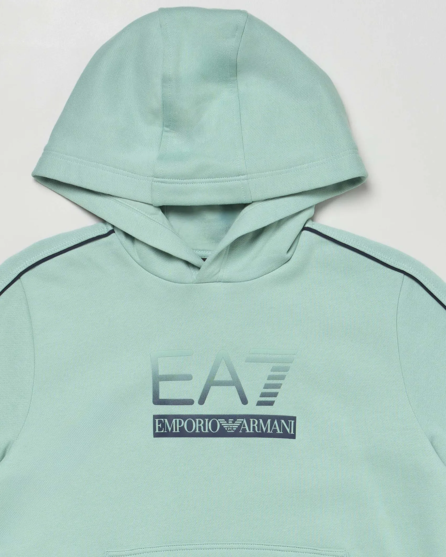 Felpa EA7 verde acqua con cappuccio e logo monogram