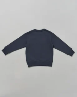 Felpa Emporio Armani blu in cotone con stampa scritta logo aquila avio