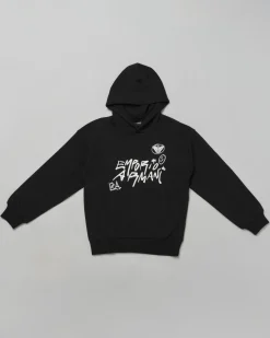 Felpa Emporio Armani in cotone nero con cappuccio e stampa bianca graffiti