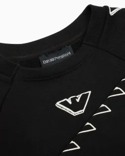 Felpa Emporio Armani nera in cotone con stampa grafica aquile bianche