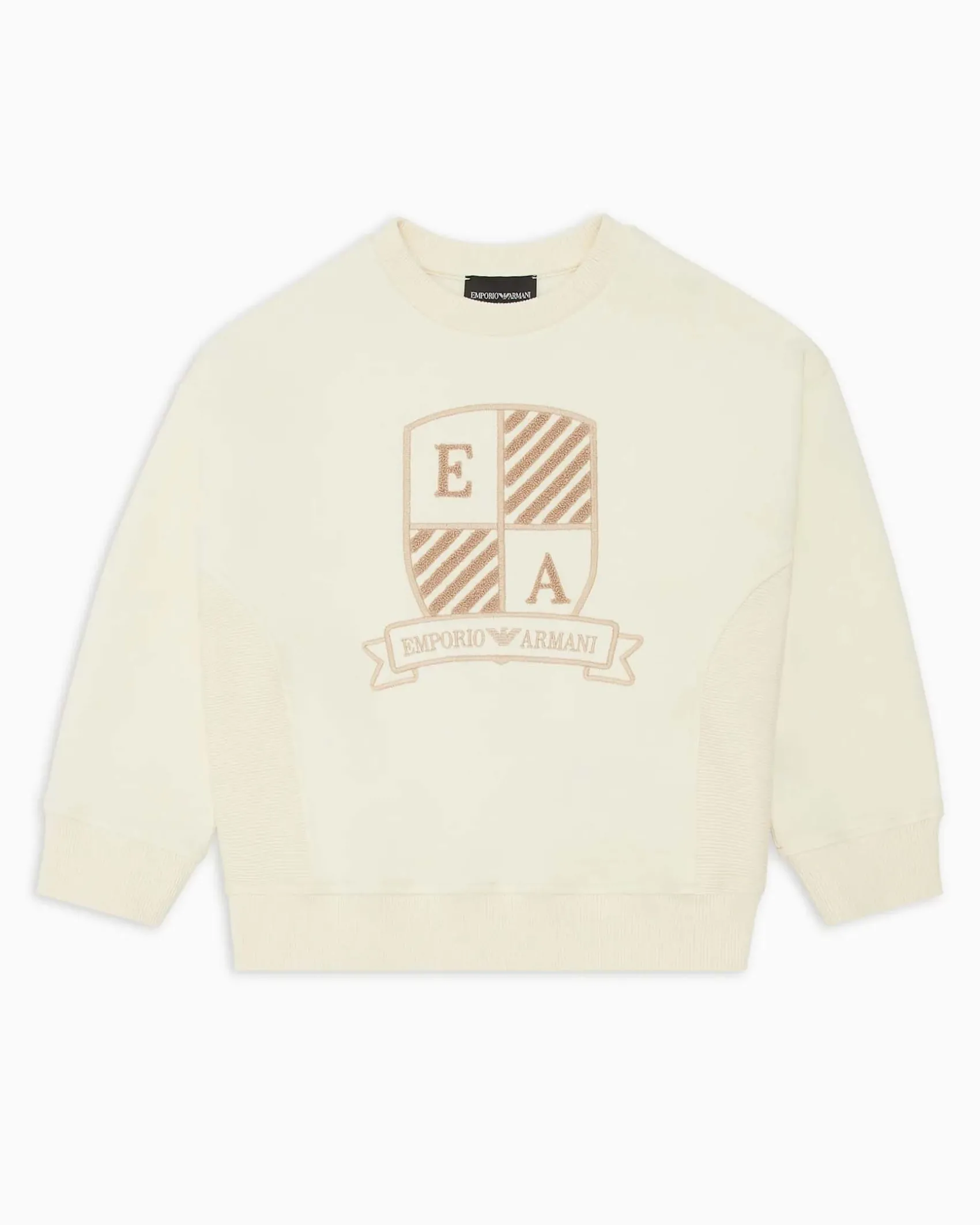 Felpa Emporio Armani panna in misto cotone con logo stemma college