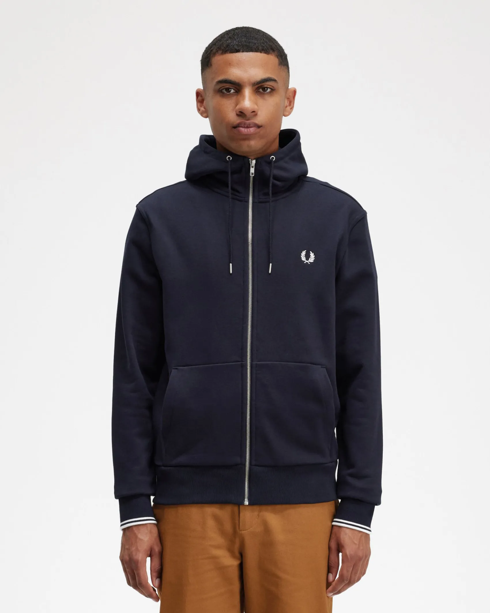 Felpa Fred Perry blu con cappuccio e chiusura zip