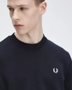 Felpa Fred Perry blu girocollo con bordino bianco sulla manica