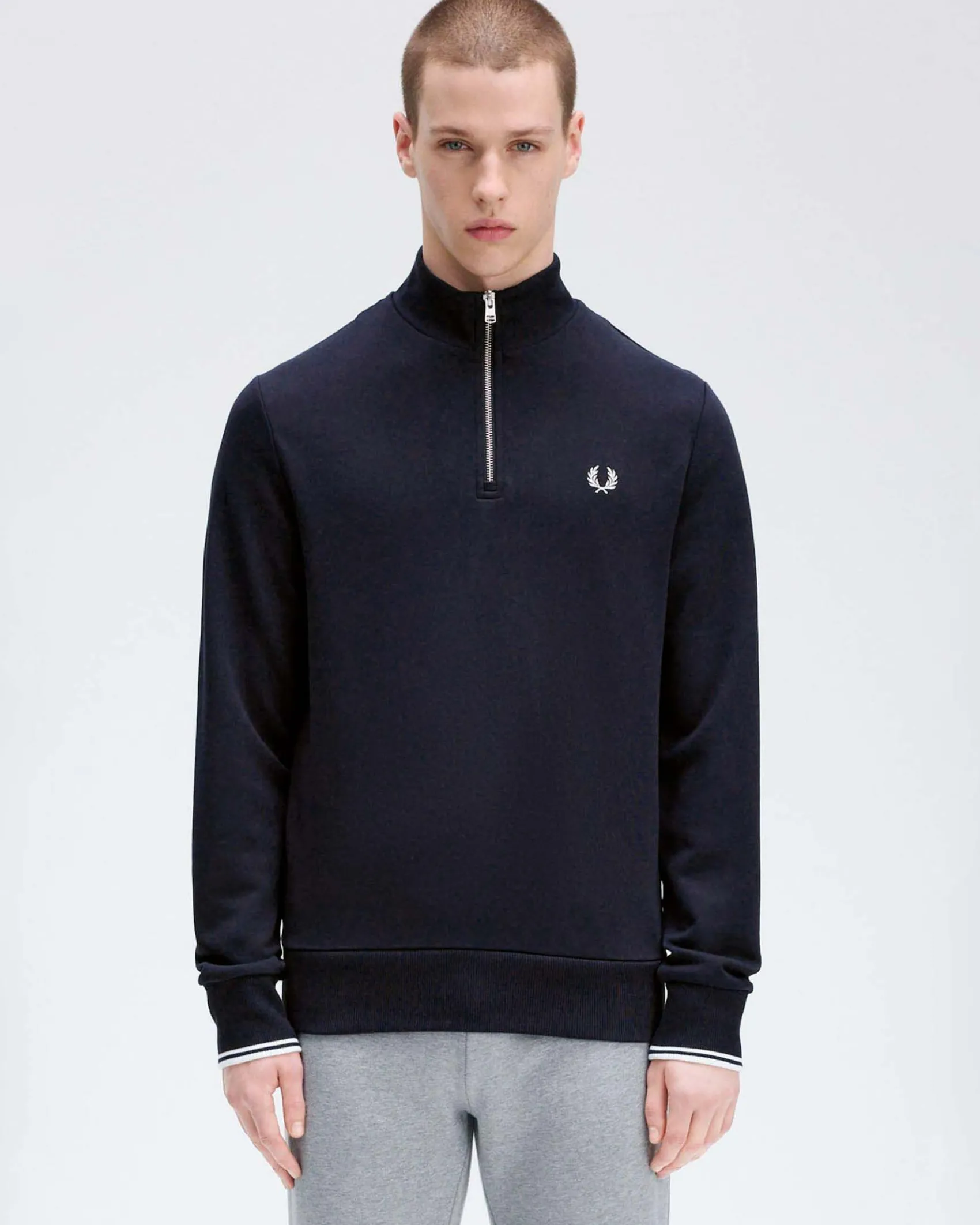 Felpa Fred Perry blu in cotone con apertura a mezza zip
