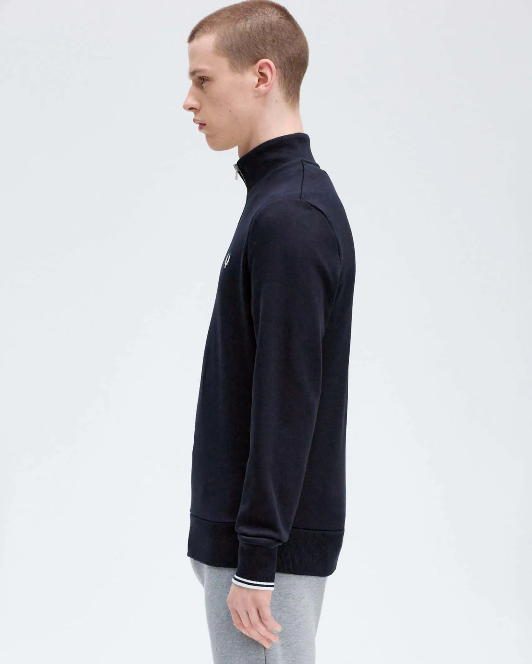 Felpa Fred Perry blu in cotone con apertura a mezza zip
