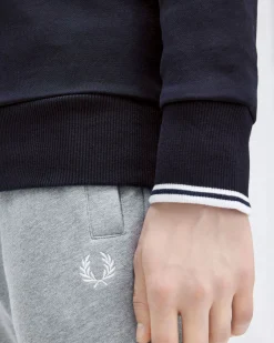 Felpa Fred Perry blu in cotone con apertura a mezza zip