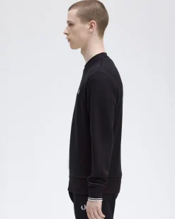 Felpa Fred Perry nera girocollo con bordino bianco sulla manica