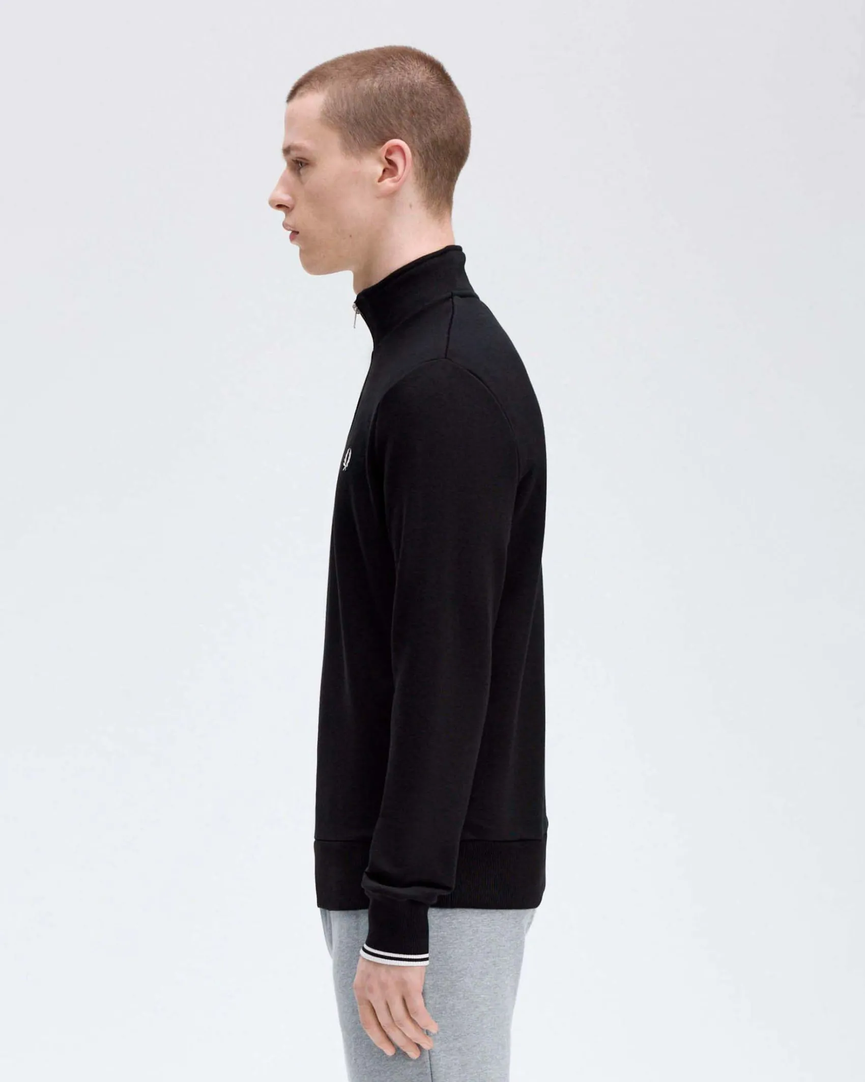 Felpa Fred Perry nera in cotone con apertura a mezza zip