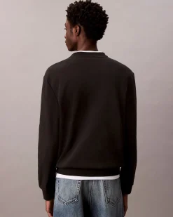 Felpa girocollo Calvin Klein Jeans nera in cotone con logo applicato sul petto