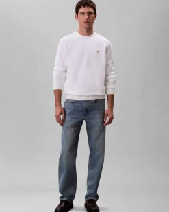 Felpa girocollo Calvin Klein Jeans bianca in cotone con logo applicato sul petto