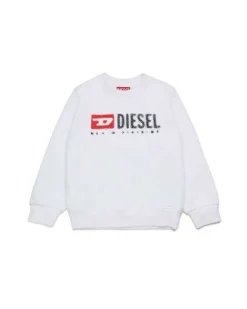 Felpa girocollo Diesel bianca in misto cotone con maxi logo effetto pioggia