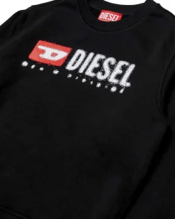 Felpa girocollo Diesel nera in misto cotone con maxi logo effetto pioggia