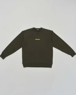 Felpa girocollo Dsquared2 verde militare in puro cotone con mini logo giallo