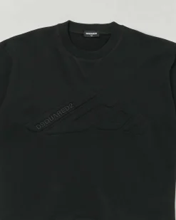 Felpa girocollo Dsquared2 nera in puro cotone con logo icon 3D