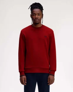 Felpa girocollo Fred Perry rossa con bordino blu e grigio sulla manica
