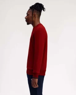 Felpa girocollo Fred Perry rossa con bordino blu e grigio sulla manica