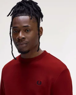 Felpa girocollo Fred Perry rossa con bordino blu e grigio sulla manica