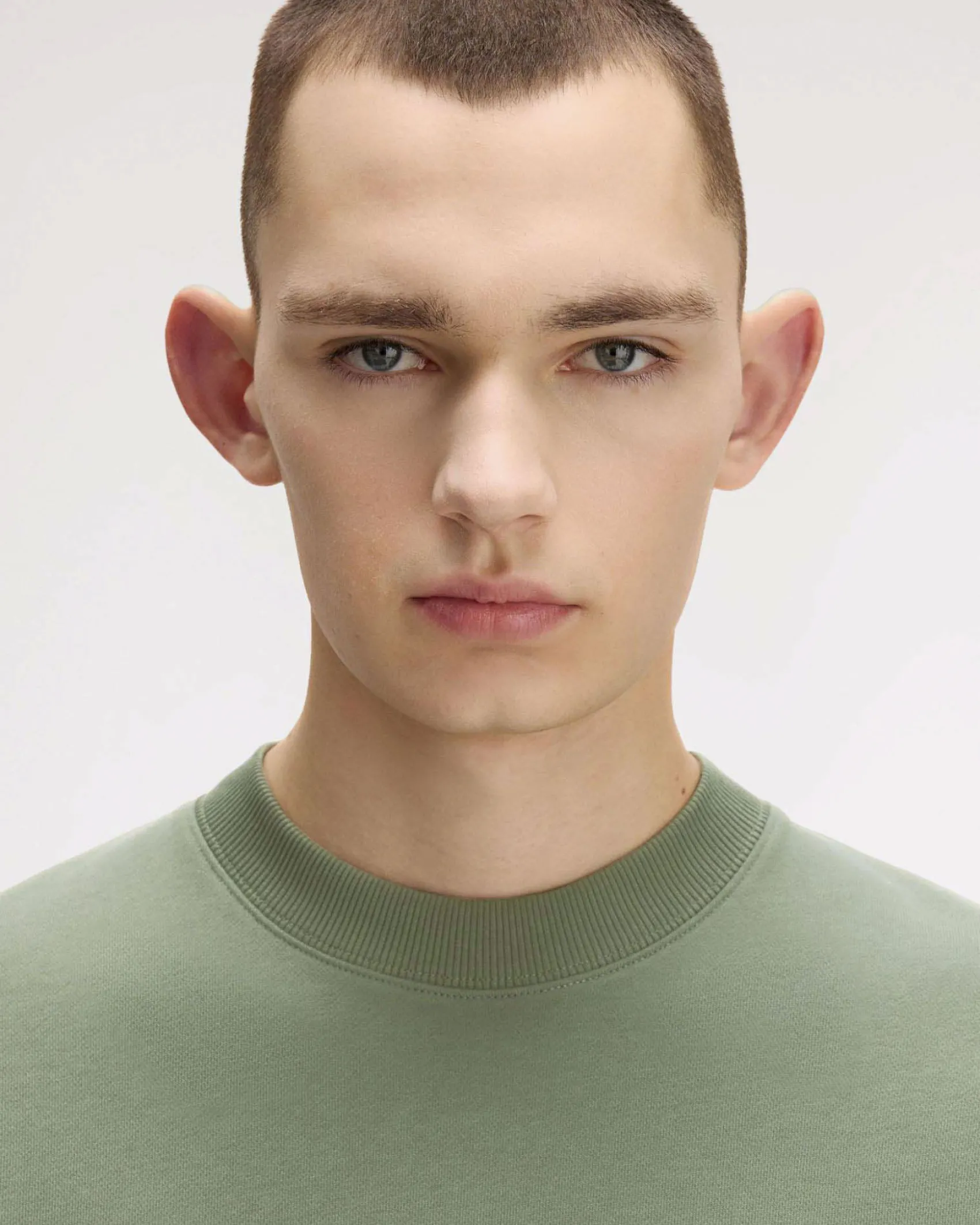 Felpa girocollo Fred Perry verde salvia con bordino blu sulla manica