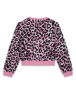 Felpa girocollo Guess fucsia maculata in puro cotone e logo triangolo