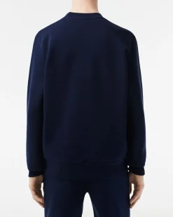Felpa girocollo Lacoste blu con logo ricamato sul petto