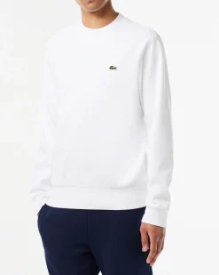 Felpa girocollo Lacoste bianca con logo ricamato sul petto