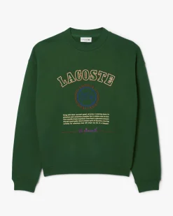 Felpa girocollo Lacoste loose-fit verde con logo tennis heritage