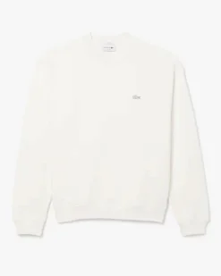 Felpa girocollo Lacoste loose-fit bianca con logo tono su tono
