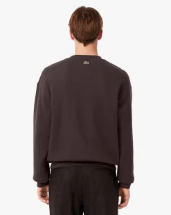 Felpa girocollo Lacoste loose-fit marrone con logo tennis heritage
