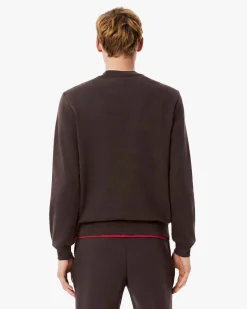 Felpa girocollo Lacoste marrone con logo coccodrillo ricamato sul petto