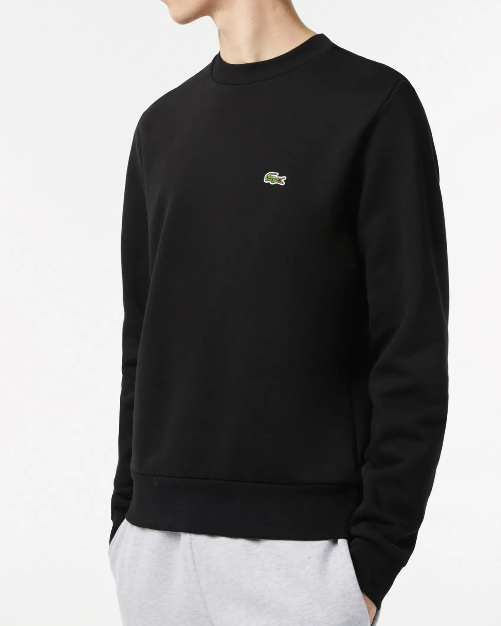 Felpa girocollo Lacoste nera con logo ricamato sul petto