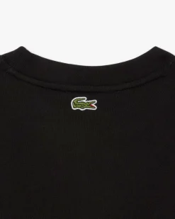 Felpa girocollo Lacoste nera classic-fit in puro cotone con logo e coccodrillo stampati centrali sul petto