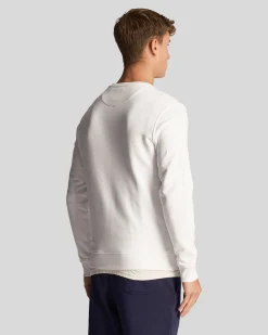 Felpa girocollo Lyle & Scott bianca in cotone con logo aquila gialla ricamato sul petto