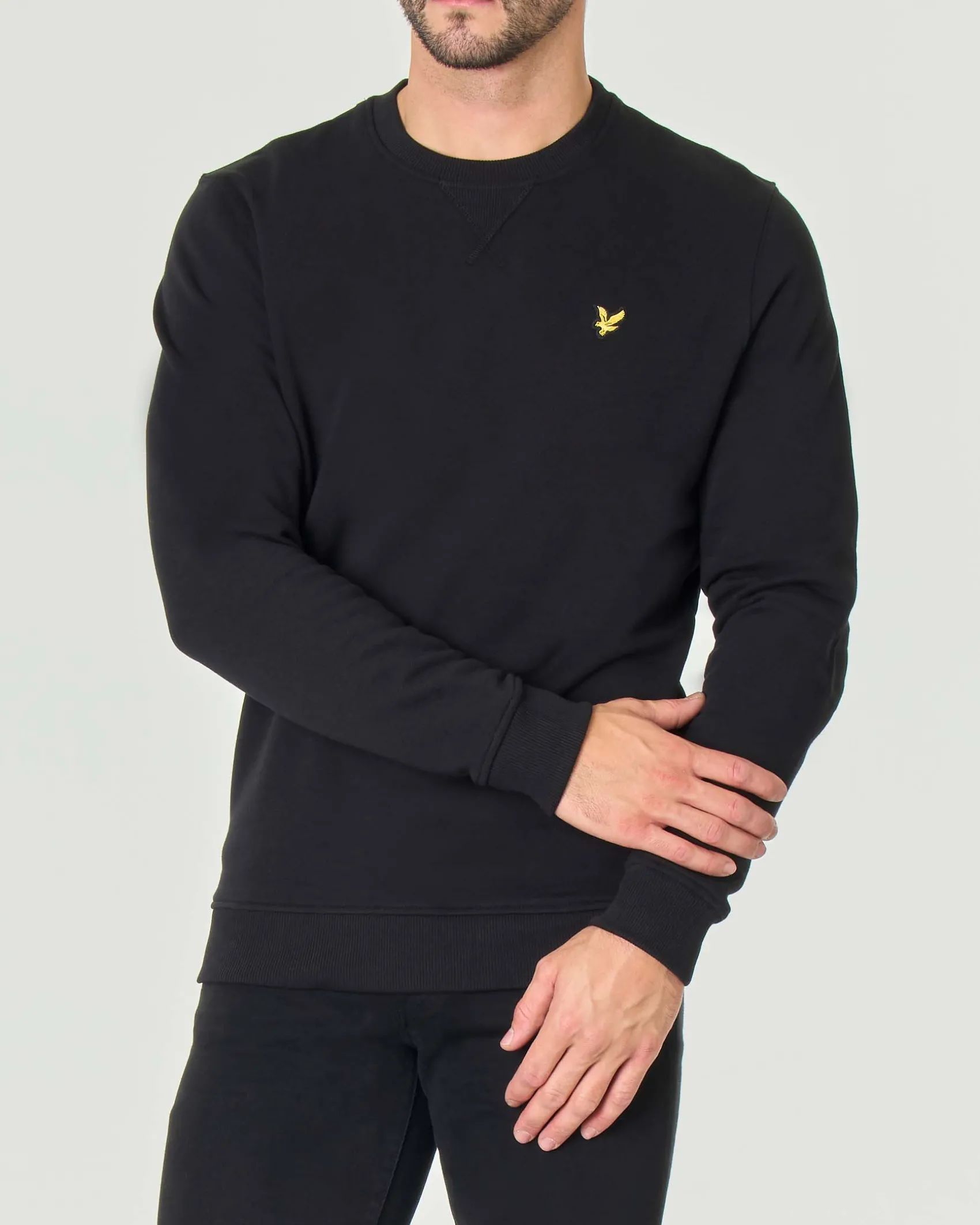 Felpa girocollo pesante Lyle & Scott nera con logo aquila gialla