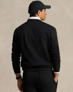 Felpa girocollo Polo Ralph Lauren nera in cotone con logo pony rosso ricamato sul petto