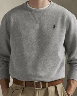 Felpa girocollo Polo Ralph Lauren grigia in cotone con logo pony blu ricamato sul petto