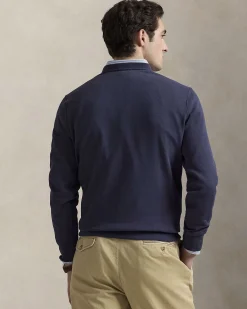 Felpa girocollo Polo Ralph Lauren blu in cotone con maxi stampa Polo Bear frontale