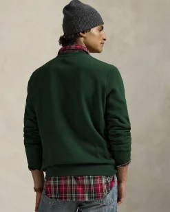 Felpa girocollo Polo Ralph Lauren verde in cotone con maxi stampa Polo Bear frontale