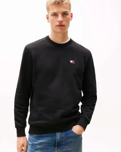 Felpa girocollo Tommy Jeans nera con flag porta logo al petto