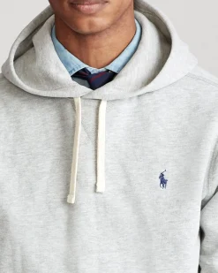 Felpa grigia in cotone con cappuccio e logo pony ricamato sul petto