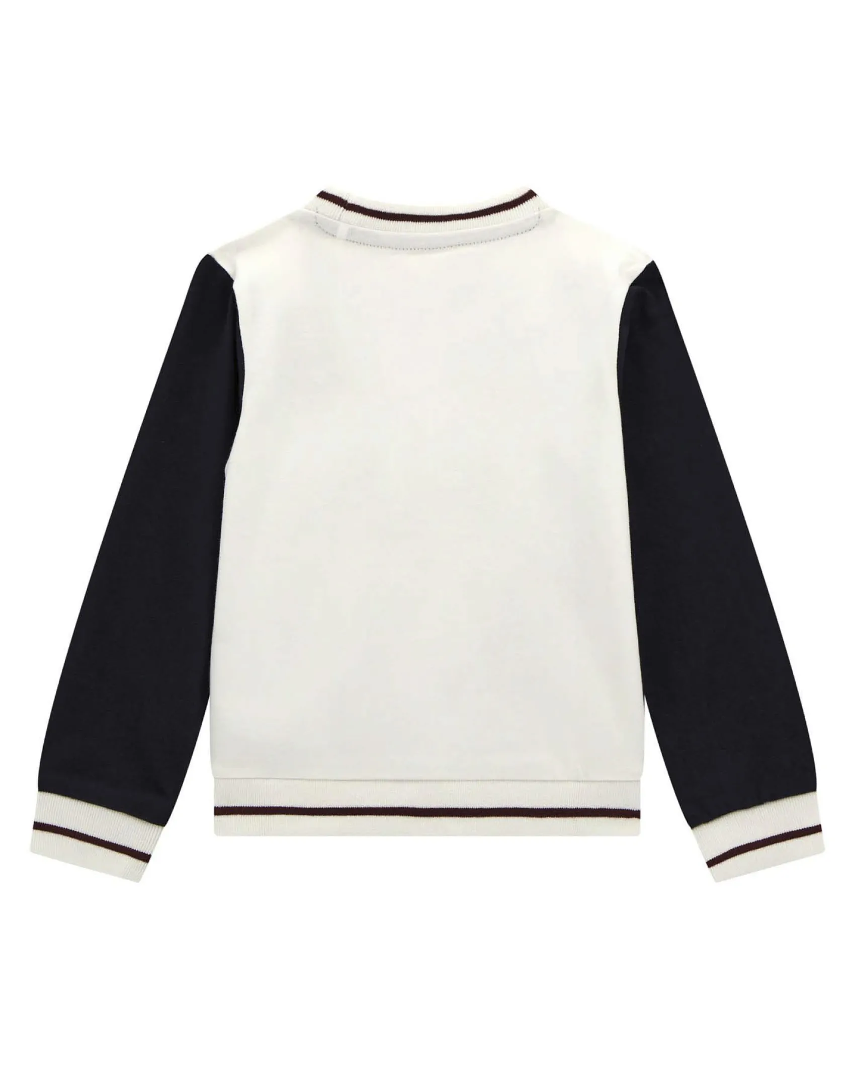 Felpa Guess bicolore color panna e blu in puro cotone con stampe e patch college