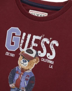 Felpa Guess bordeaux in puro cotone con stampa orsetto