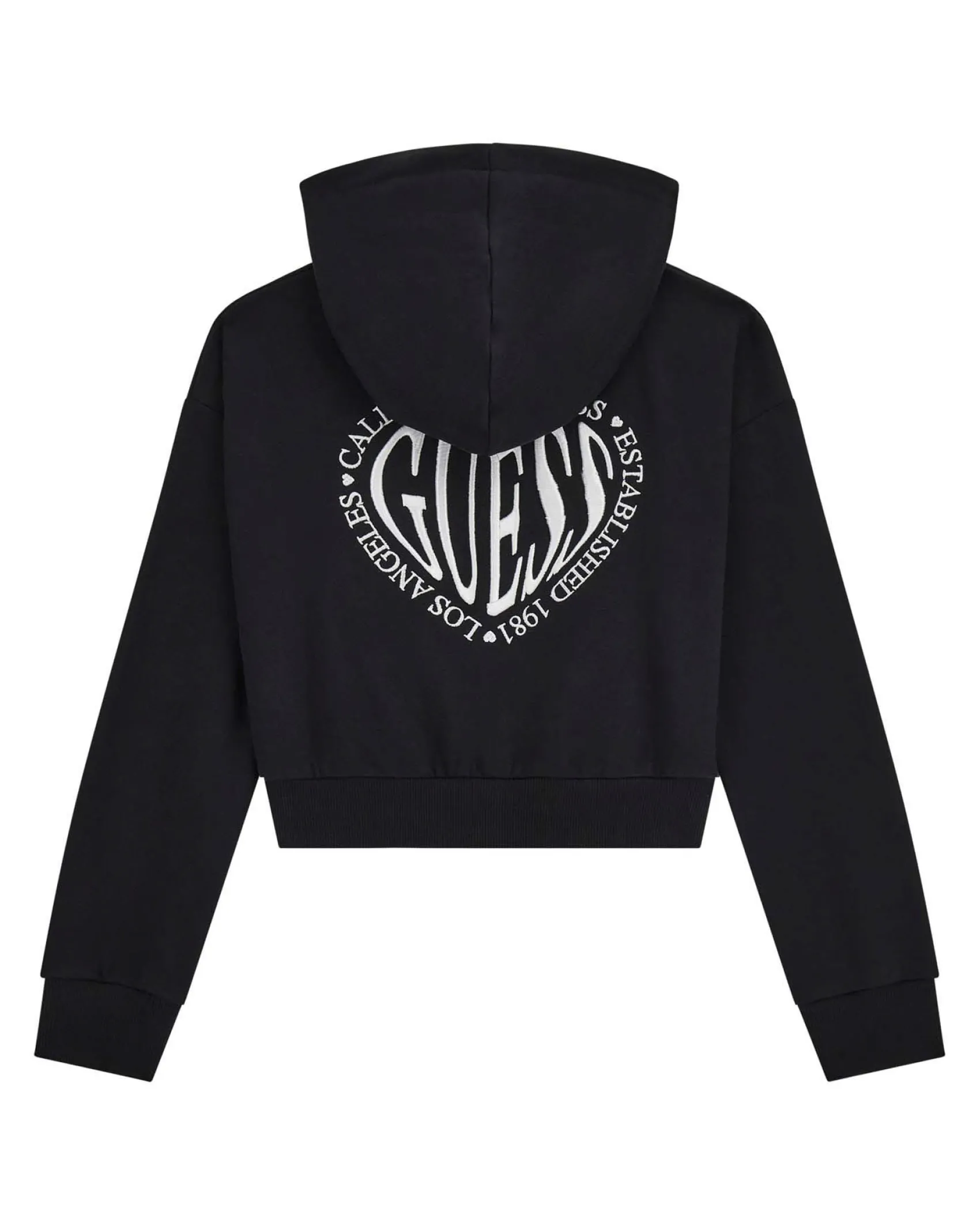 Felpa Guess cropped color panna con cappuccio e zip