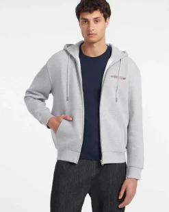 Felpa Guess Jeans grigia in cotone con cappuccio e chiusura zip