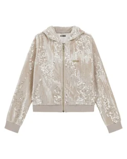Felpa Guess rosa cipria con cappuccio e paillettes all over