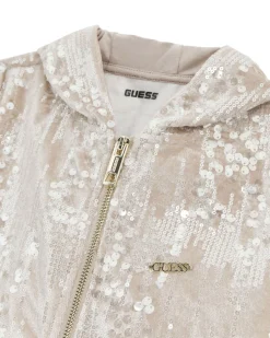 Felpa Guess rosa cipria con cappuccio e paillettes all over