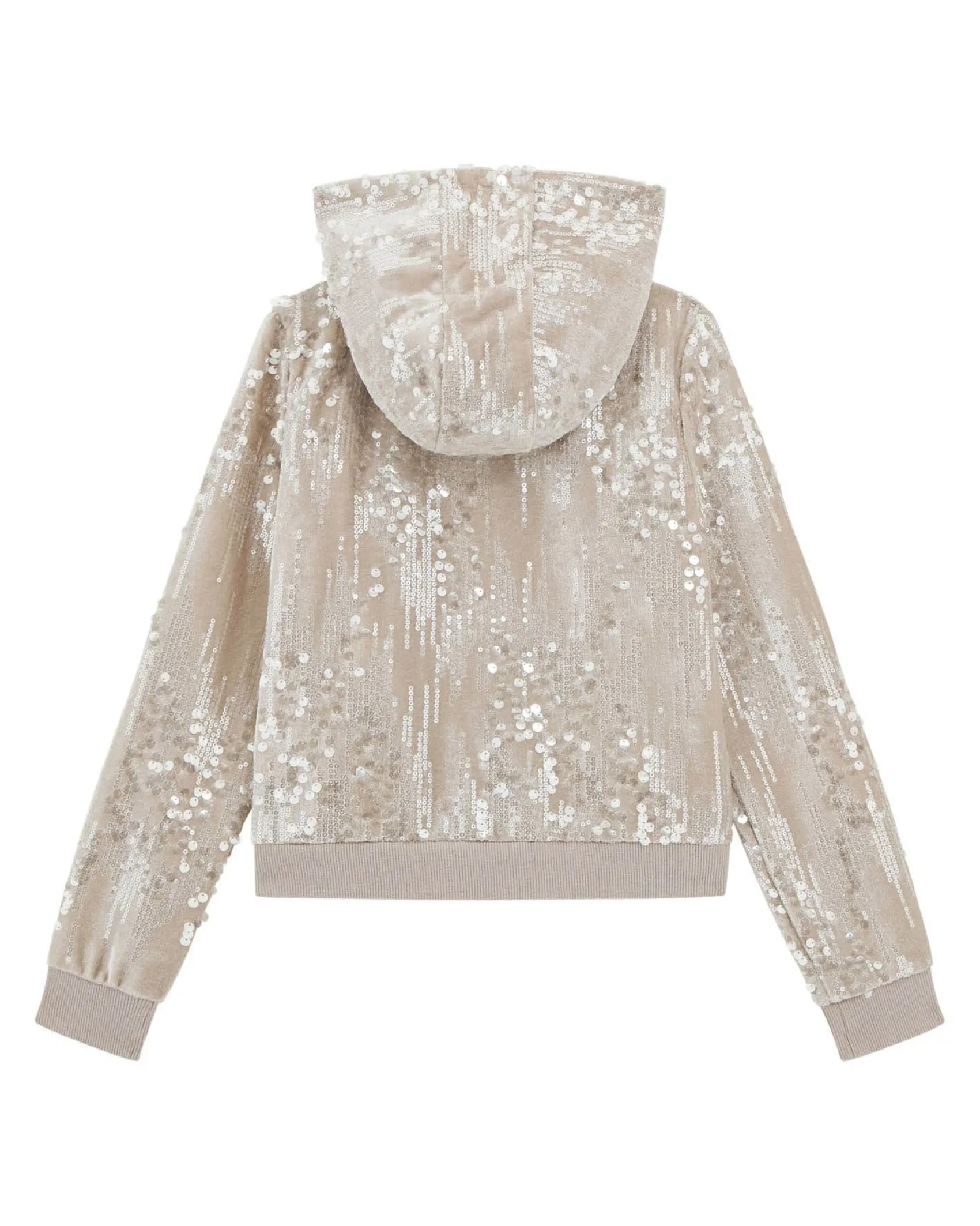 Felpa Guess rosa cipria con cappuccio e paillettes all over