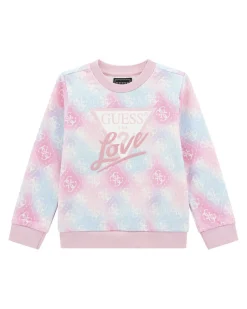 Felpa Guess rosa e azzurra in puro cotone con fantasia sfumata e logo monogram
