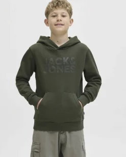 Felpa Jack & Jones verde militare a maniche lunghe con cappuccio e scritta logo