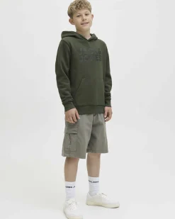 Felpa Jack & Jones verde militare a maniche lunghe con cappuccio e scritta logo