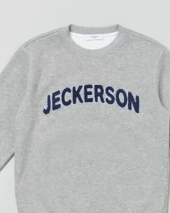 Felpa Jeckerson grigia in cotone con scritta logo blu spugna